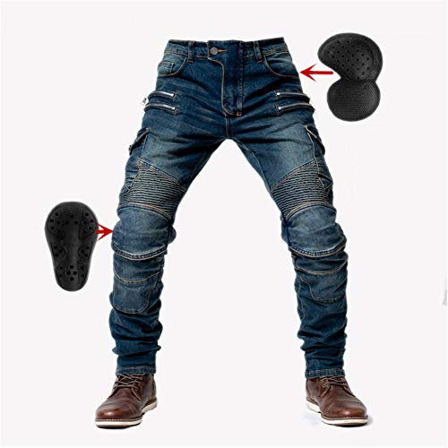 SHUOJIA Hombre Motocicleta Pantalones Jeans con Protección Motorcycle Biker Pant 4 X Equipo De Protección (Blue,XL)
