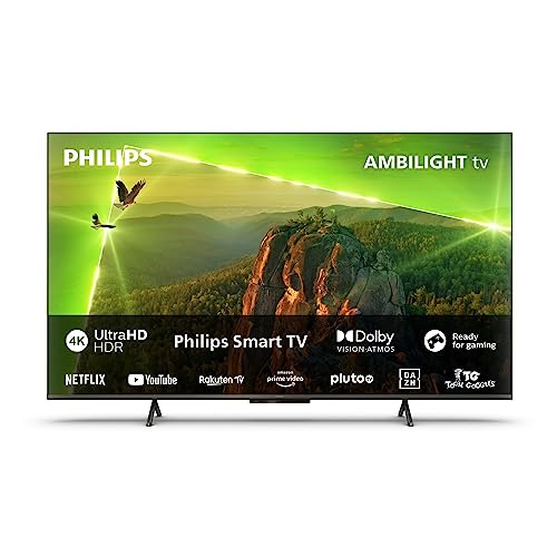 Philips 4K LED Smart Ambilight TV|PUS8118|55 Pulgadas|UHD 4K TV|60 Hz|P5 Picture Engine|HDR10+|Smart TV|Dolby Atmos|Altavoces de 20 W|Soporte|Prime|Netflix|Youtube|Google Assistant|Alexa