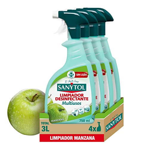 Sanytol - Limpiador Desinfectante Multiusos, Perfume Manzana - Pack de 4 x 750 Ml = 3L