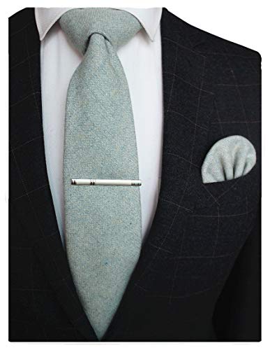 JEMYGINS Juego de alfileres de corbata y pañuelo de bolsillo para hombre verde claro M