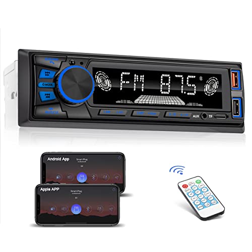 Radio Coche Bluetooth 1 DIN,Autoradio LSLYA 4X50W Radio Coche con App Control Bluetooth Manos Libres Soporta FM/USB/TF/AUX/EQ/Carga Rápida/con Control Remoto/Retroiluminado de Siete Colores