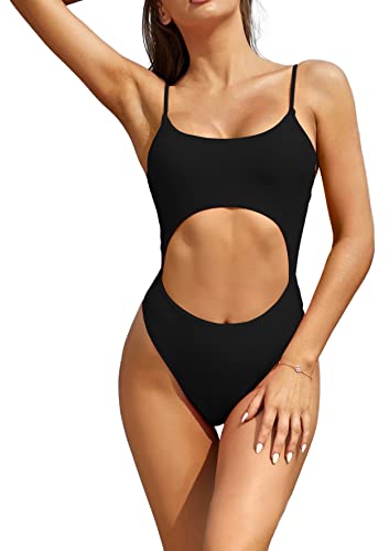 SHEKINI Mujer Traje de Baño de Una Pieza Moda Halter Cutout Ajustable Bikini de Una Pieza Elegante Slim Brasileño Tanga Monokini Bañador Playa de Verano(XL,Negro)