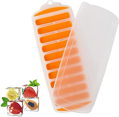 1 pieza Moldes hielo con tapa Bandejas de silicona grado,para Bebidas,Alimentos,Bebés y cóctel, Rectangular, Naranja Translúcido