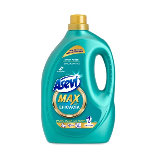 Asevi - Detergente Asevi Max Eficacia - Detergente Lavadora Líquido - Detergente Concentrado - Poder Quitamanchas - 32 lavados