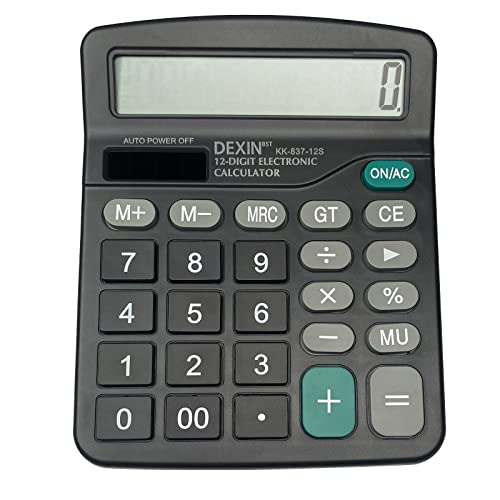 Gvolatee Calculadora Financiera Basica con Pantalla LCD de 12 Dígitos, Botones Grandes, Función Estándar para Oficina, Hogar y Escuela, Negro