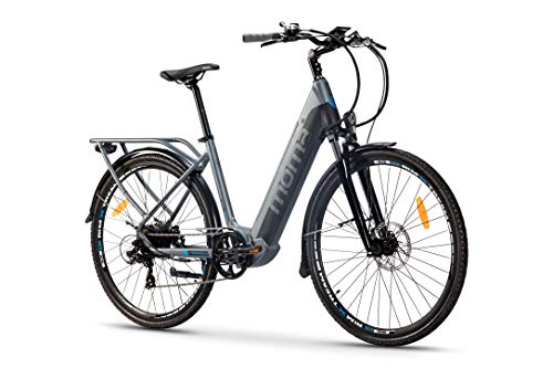 Moma Bikes Bicicleta Eléctrica Urbana EBIKE-28 Pro, Shimano 7vel, frenos hidráulicos, batería Integrada Litio 48V 13Ah (624Wh), Color Gris, Tamaño 28'