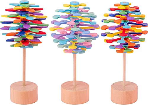 Wooden Lollipop Stress Relief Toy,Spinning Magic Wand Decompression Kit,Multicolor Wood Spiral Lollipop Sensory Toys Gift Home Decor. (3PCS)