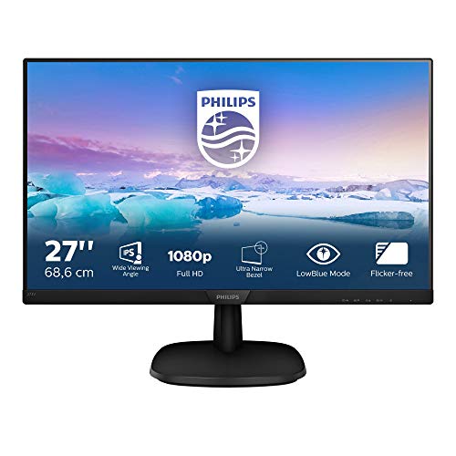 Philips Monitor LCD Full HD 273V7QDSB/00, Monitor IPS (Full HD, 1920 x 1080, Sin bordes, Flicker Free, Low Blue Mode, VESA, VGA + HDMI + DVI), 27', Negro