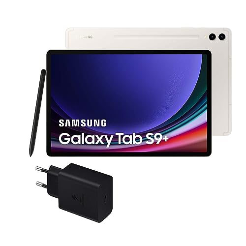 Samsung Galaxy Tab S9+, 256 GB, WiFi + Cargador 45W - Tablet Android, Ranura MicroSD, S Pen Incluido, Beige (Versión Española)