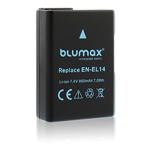 Batería Blumax para Nikon EN-EL14 / EN-EL14a 950mAh|Adaptado para Nikon DF-D3100-D3200-D3300-D3400-D5200-D5300-D5400-D5500