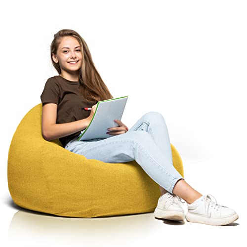 Aiire Sofa Puff Salon Moderno - Puf con Relleno Incluido para Decoracion Habitacion Juvenil o Adolescente - Puffs Infantiles XXL de Diseño para Niños o Bean Bag Gamer Amarillo