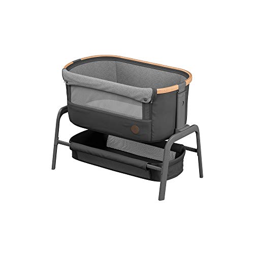 Maxi-Cosi Iora Cuna colecho, cuna bebé reclinable para para evitar la regurgitación, altura ajustable, colchón cuna incluido, cesta grande, color Essential Graphite