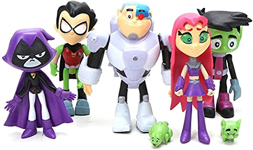 STORMGYRO 7 piezas Teen Titans Go Robin Cyborg Beast Boy Starfire Raven Silkie PVC figuras de acción para niños juguetes regalos