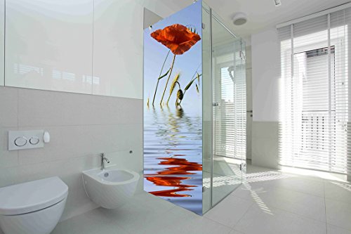 Vinilo para Mamparas baños Amapola en Agua |Varias Medidas 60x185cm | Adhesivo Resistente y de Facil Aplicación | Pegatina Adhesiva Decorativa de Diseño Elegante|