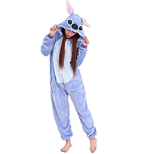Swanka Pijama Stitch Onesie Disfraz Traje Adulto Mujer Animale Invierno Kigurumi Cosplay Halloween y Navidad (Azul Stitch, L)