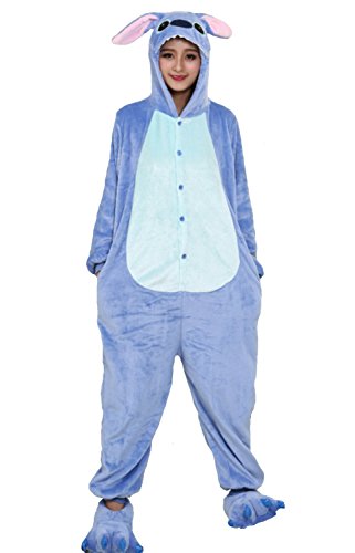 Emmarcon - Disfraz de carnaval halloween pijama cálido de animales kigurumi cosplay zoológico onesies S/altezza 149-159cm,max 60kg Stitch azzurro