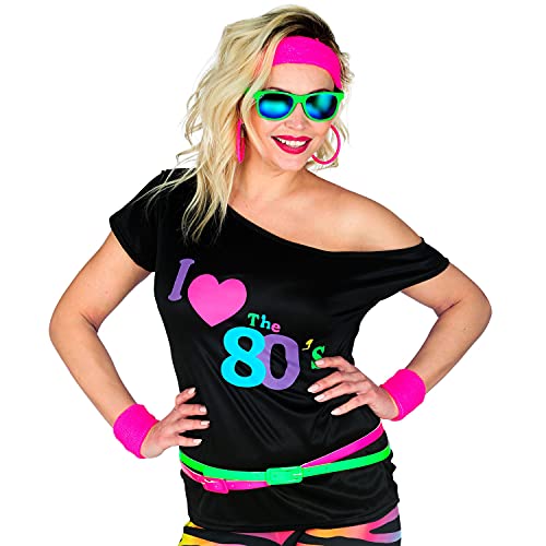 WIDMANN Widmann-29413 29413 moda de los años 80, para adultos, camiseta sin mangas, I love 80s, Disco Fieber, neón, fiesta temática, carnaval, multicolor, S-M