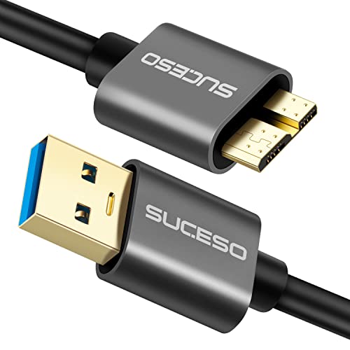 SUCESO Cable Micro B 3.0 [0.5M] Cable USB 3.0 Tipo A a Micro B Macho Cable de Sincronización 5 Gbps para Discos duros Externos WD,Toshiba Canvio,Seagate,Cables rápido 3.0 para Samsung Galaxy S5,Note 3