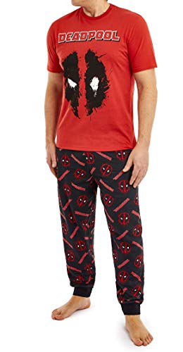 Marvel Pijama Hombre, Pijamas Hombre con Diseño Deadpool, Conjunto Pijama Hombre Algodon Camiseta Manga Corta y Pantalón Largo, Regalos Hombre (L, Multicolor)