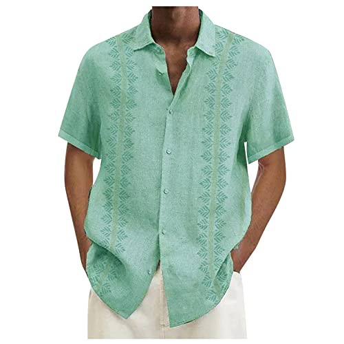 Camisas hawaianas para hombre, camisa de verano de color sólido, manga corta, camisa de lino, camisa de playa cubana, camisas guayabera, 02-cian, XL
