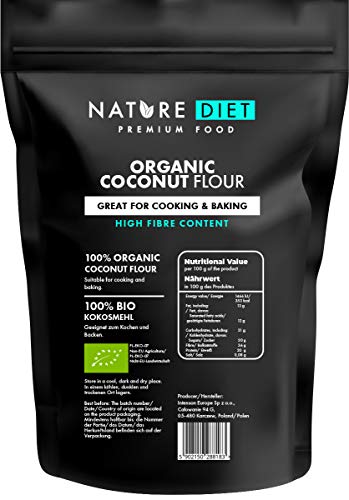 Nature Diet - Harina de coco orgánica 1000g | Sin Gluten | Libre de OMG | Para hornear