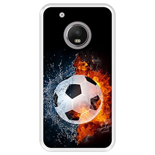 Hapdey Funda Transparente para Motorola Moto G5 Plus, Fuego y Agua, balón de Futbol, Carcasa Silicona Flexible TPU