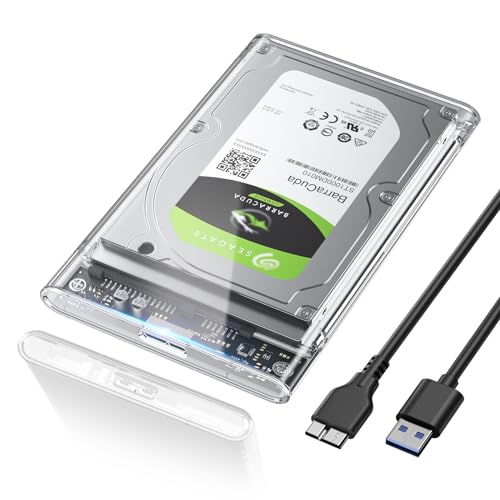 POSUGEAR Carcasa Disco Duro 2,5', USB 3.0 Caja Disco Duro para HDD SSD SATA I/II/III de 7mm y 9.5mm de Altura con Cable USB, Sopporta UASP&Trim, no Requiere Herramientas-Transparente Caja