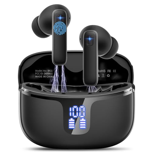 Renimer Auriculares Inalámbricos Bluetooth 5.3 con 4 HD Mic, 40H HiFi Estéreo Cascos Inalámbricos Bluetooth con Pantalla LED, Reducción de Ruido, 14.2 mm Controlador Dinámico, IP7 Impermeable