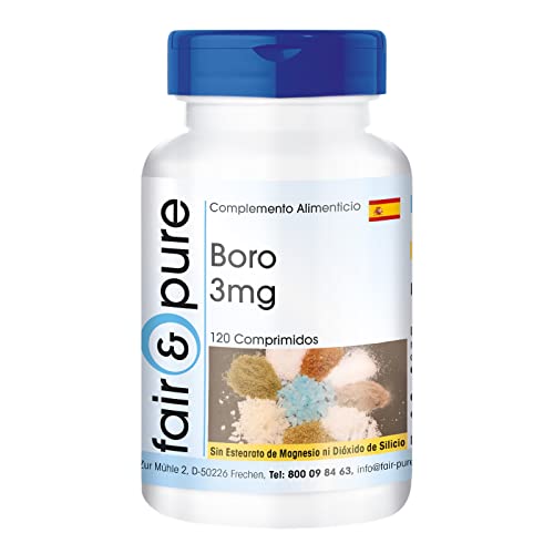 Fair & Pure® - Boron 3mg - Suplemento de Boro - de Tetraborato de sodio - Oligoelemento esencial vegano -Alta pureza - 120 Comprimidos