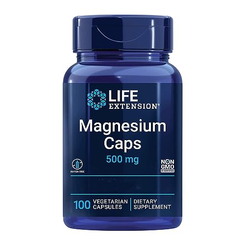 Life Extension, Magnesium Caps, 500mg por día, 100 Cápsulas veganas, Probado en Laboratorio, Sin Gluten, Vegetariano, Sin Soja, No GMO, para citrato de magnesio