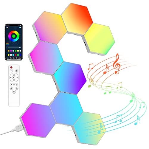 Hexagonal LED Pared Luces 8pcs RGB Gaming Panel — Sincronización de Música Hexagonales Gamer Habitacion Pared Decoracion Lampara Smart App