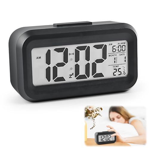 VFANDV Despertador Digital, LCD Reloj Despertador Digital con Termómetro Función Snooze Reloj Inteligente de Cabecera a Pilas Reloj de Mesa de Viaje para Sala de Oficinas Familiares
