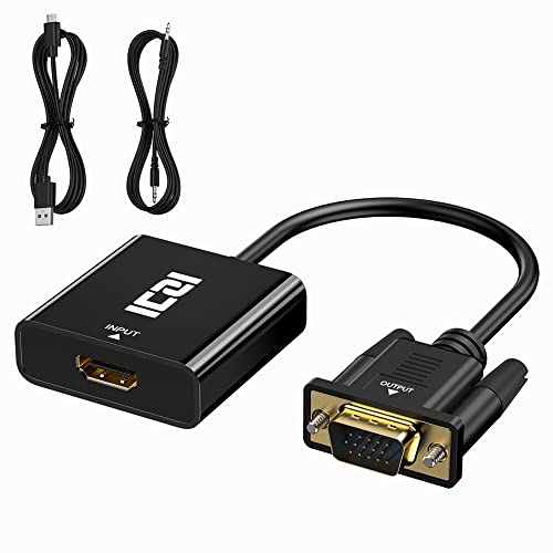 ICZI Adaptador HDMI a VGA, Convertidor HDMI Hembra a VGA Macho 1080P con Audio y Cable de Carga Compatible con Stick TV, Chromecast, Raspberry pi, Netflix, Webtv, MSN TV, Receptor TDT HD, Miracast