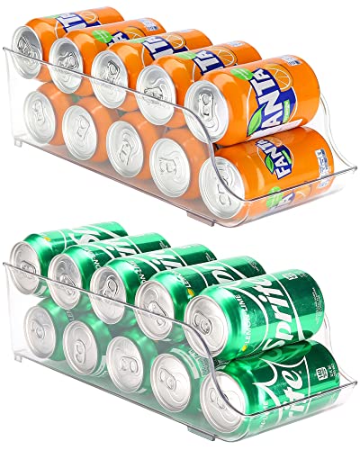 Puricon 【2Packs】 Organizador de Latas y Botellas para Refrigerador, Contenedores Apilables de Plástico para Almacenamiento de Bebidas, Frutas, Verduras, Aperitivos, etc. -Transparente