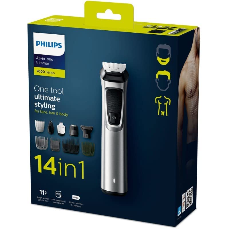 Philips Multigroom Serie 7000, Recortadora 14 en 1 para Barba, Pelo y Cuerpo con Tecnología DualCut (modelo MG7720/15)