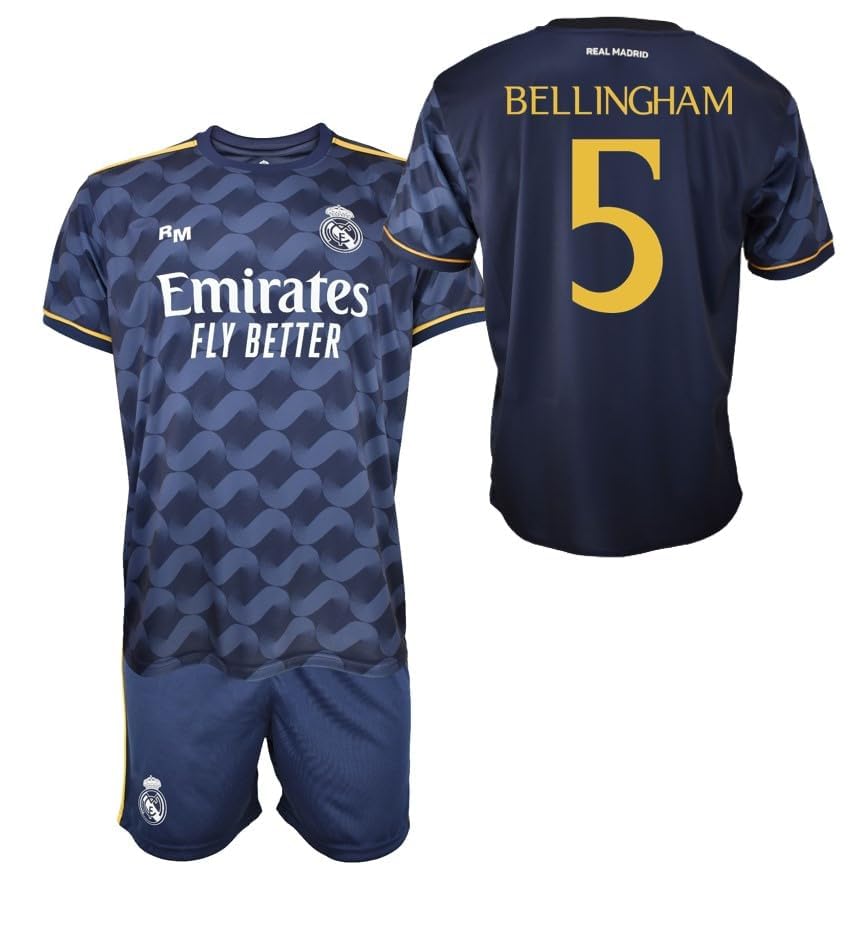 Real Madrid Conjunto Niño Camiseta y Pantalón - Bellingham 5 - Segunda Equipación de la Temporada 2023-2024 - Replica Oficial con Licencia Oficial - Niño (10 Años)