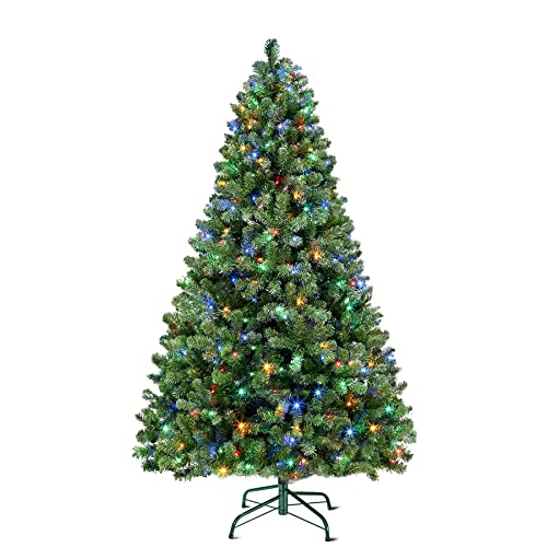SHareconn Árbol de Navidad Artificial de 198cm con 1018 Puntas de Rama, con 330 Luces Blancas Cálidas & Multicolores y Soporte de Metal Plegable, Montaje Rápido