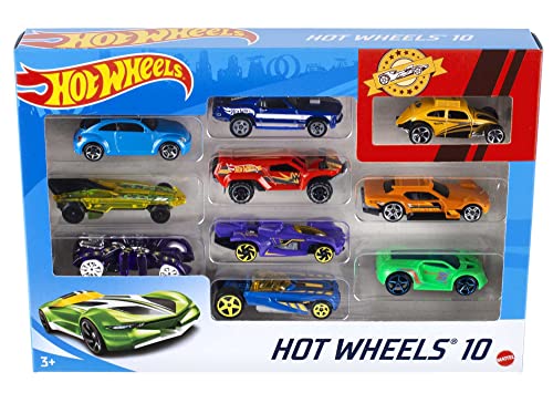 Hot Wheels Pack de 10 Vehiculos, coches de juguete (modelos variados) (Mattel 54886)