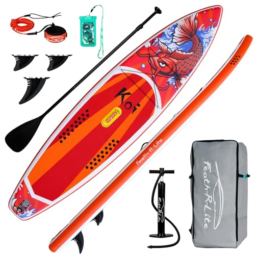FunWater Tabla de surf hinchable de pie para surf, tabla de surf SUP, accesorio de remo ajustable, bomba, mochila de viaje ISUP, correa de seguridad, funda impermeable para teléfono móvil