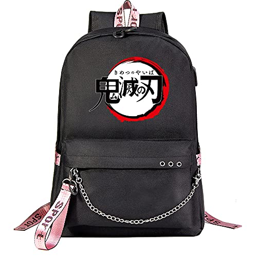 Yumenam Unisex Anime Demon Slayer Mochila con Puerto de Carga USB Estampado Kimetsu no Yaiba 3D Mochila Bolsa de Viaje Bolsa Portátil School Bag