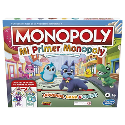 Mi Primer Monopoly - Juego de Mesa para niños a Partir de 4 años - 2 Juegos en 1: Tablero de 2 Caras - Divertida Herramienta pedagógica para Toda la Familia