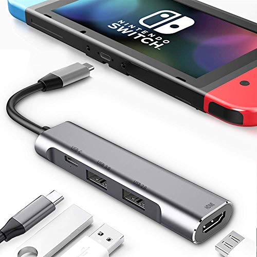 USB Tipo C a HDMI Digital AV Multiport Hub, Adaptador USB-C PD Cargador para Nintendo Switch, 4K HDMI USB 3,0 Dock para Samsung Dex S21/Note 20