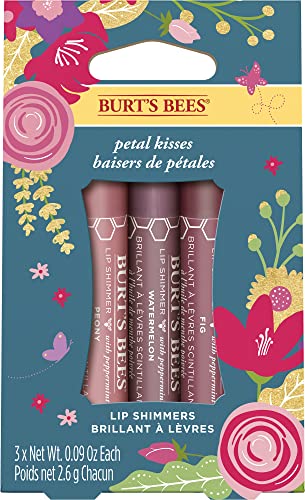 Set de regalo de primavera Kissable Colour Burt's Bees®, Petal Kisses, 3 brillos labiales en color peonía, higo y sandía