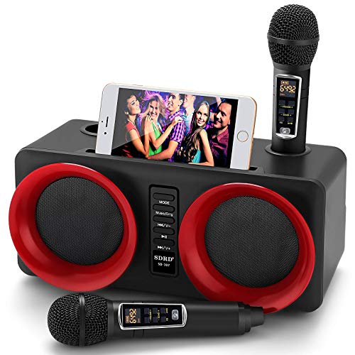 ALPOWL Máquina de Karaoke para niños Adultos, Altavoz Bluetooth portátil con 2 micrófonos inalámbricos UHF para Fiesta en casa, Boda, Iglesia, Picnic, Exterior/Interior