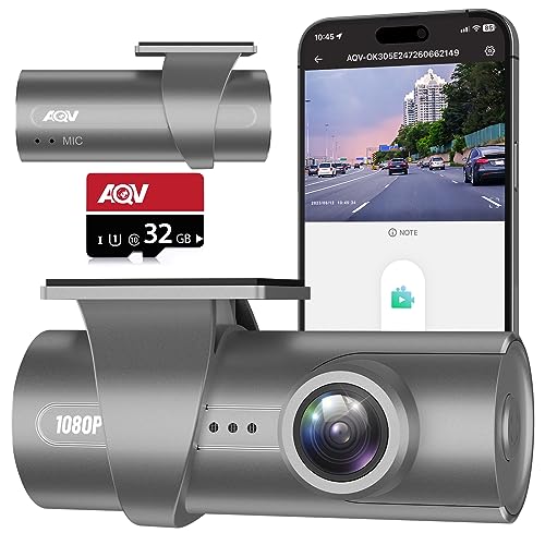 AQV Dashcam para Coche WiFi Cámara de Coche 1080P FHD, con Control App, con Tarjeta SD de 32 GB, Grabación en Bucle, G-Sensor, Gran Angular 170°, WDR, Visión Nocturna, MAX 128GB