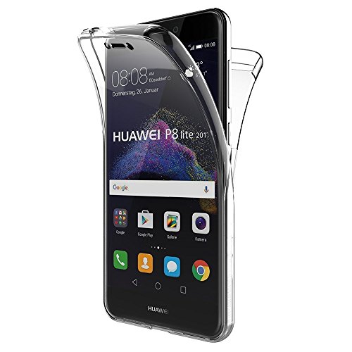 REY Funda Carcasa Gel Transparente Doble 360º para Huawei P8 Lite 2017 / P9 Lite 2017, Ultra Fina 0,33mm, Silicona TPU de Alta Resistencia y Flexibilidad