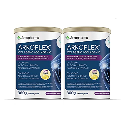 Arkopharma Arkoflex Colágeno Limón - Pack 60 Días 40% Descuento Segunda Unidad, Bote 360gr, Buen Funcionamiento de Huesos, Cartílagos y Piel, Ácido Hialurónico, Magnesio y Vitamina C