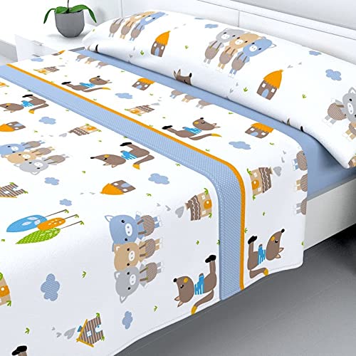 HM'S HOME'SECRET Juego de sábanas Infantiles Verano de Microfibra Transpirable Mod. Cerditos (Cama de 90 cm (90x190/200 cm))