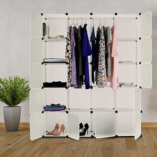 Caroma Armario modular portátil, armario de plástico, organizador de almacenamiento ideal para dormitorio, sala de estar, oficina, 69 x 55 x 14 pulgadas (blanco)