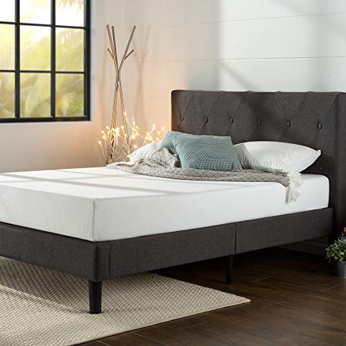 Estructura de cama tapizada ZINUS Shalini de 35 cm | Base para colchón | Soporte de láminas de madera | Montaje sencillo | 135 x 190 cm | Gris oscuro